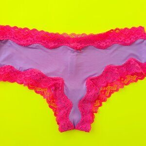 Victoria's Secret TEASE Size M Satin and Lace Purple Cheeky Panty